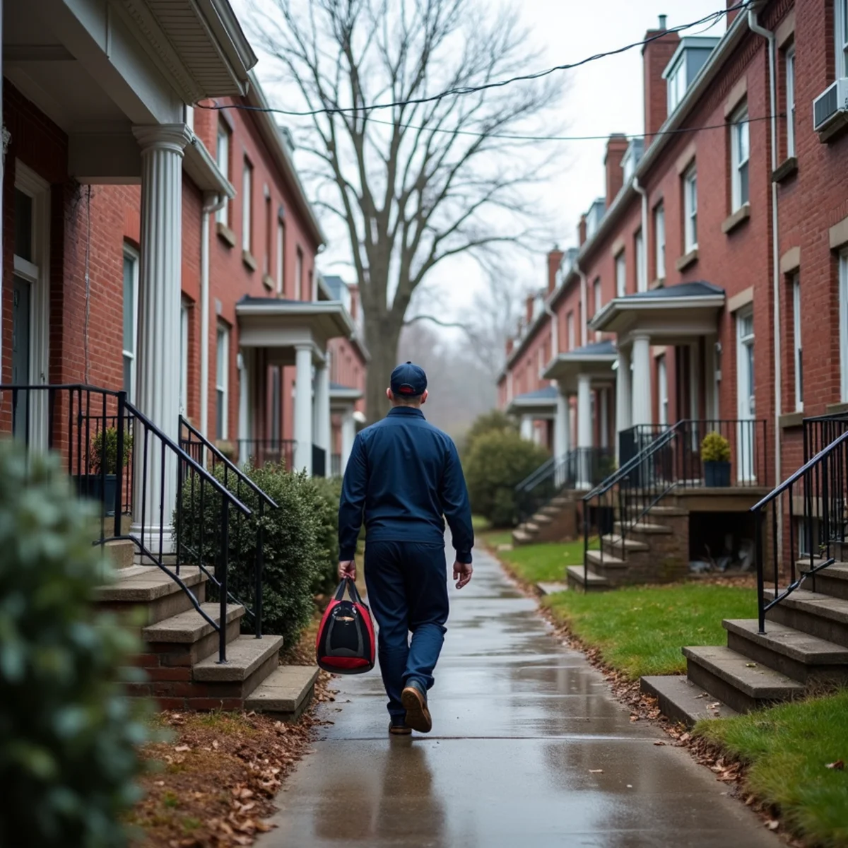 Brick rowhomes and twins on a hilly West End street in Norristown, PA, the kind of homes heated by aging gas furnaces and boilers